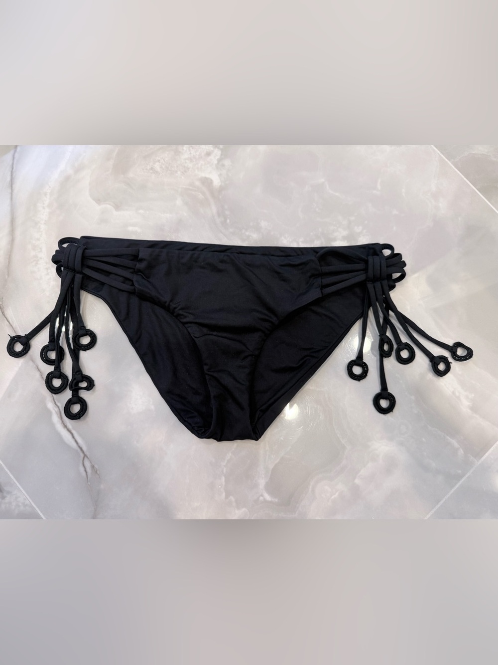 $89 Becca black bikini bottom macrame circles Small
